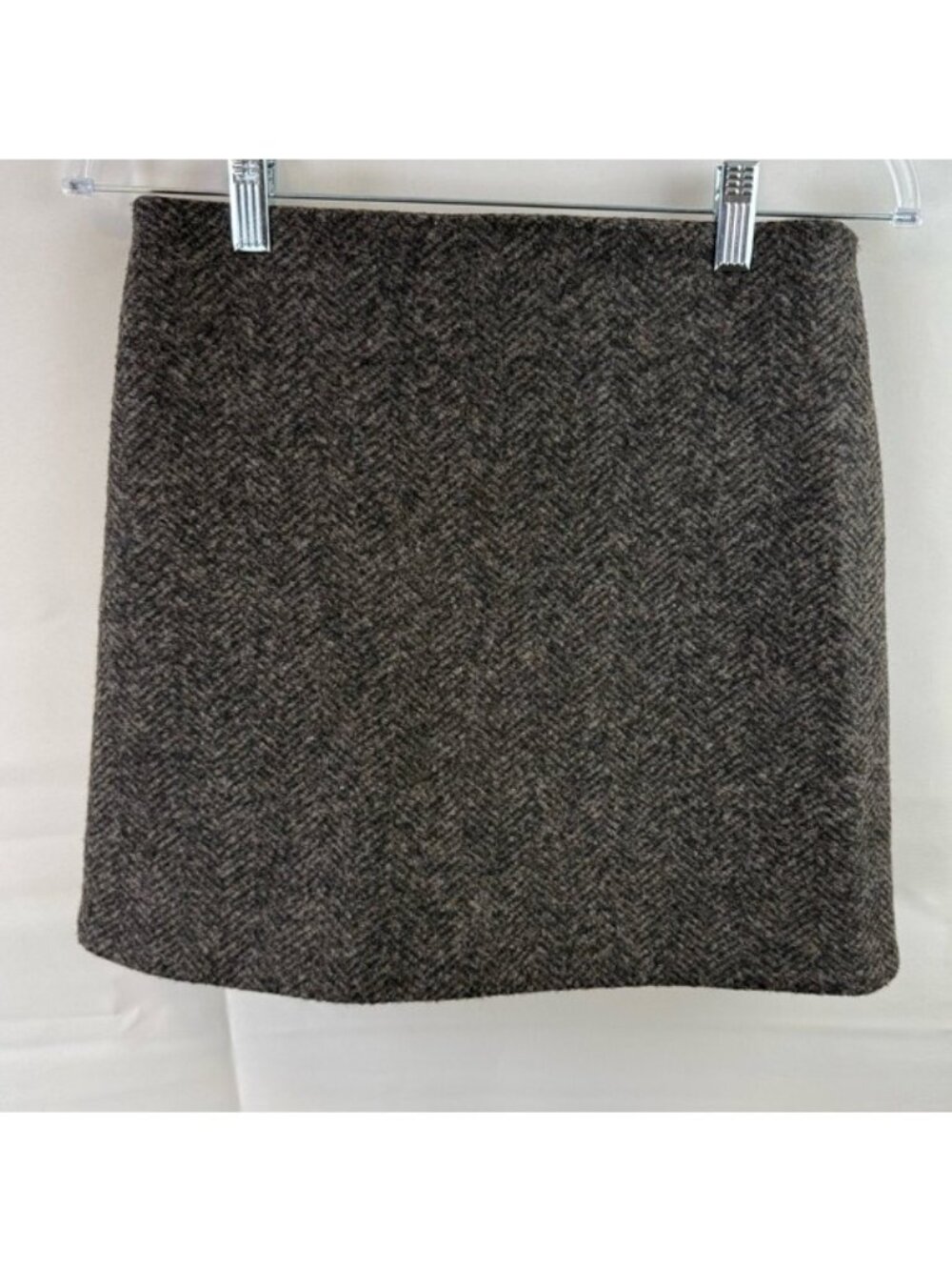 COS Wool Blend Herringbone Mini Skirt Size 4 Gray Brown Tweed Lined Academia